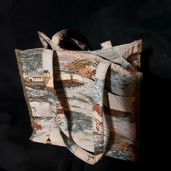 1990's tapestry carpet bag w/ nautical design - Picture 2 of 7